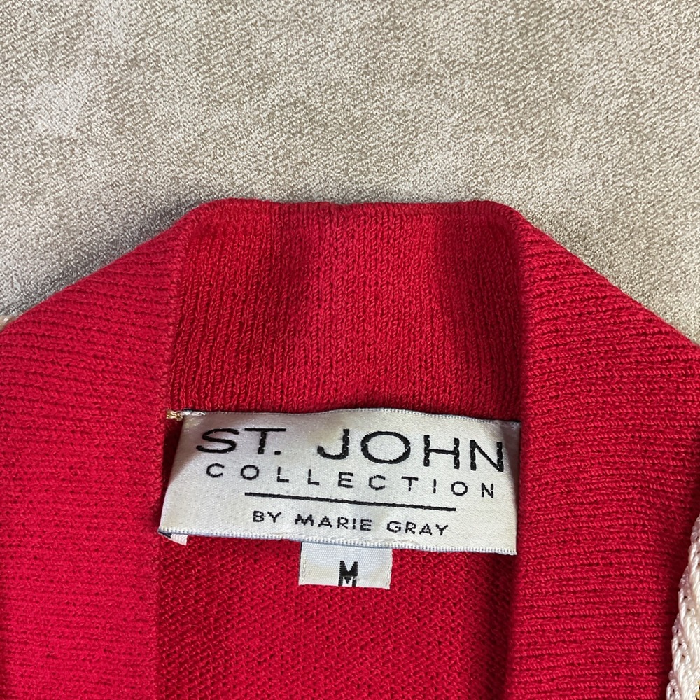 St John Marie Gray‎ Cardigan Womens M Red Santana Knit Gold Buttons Vintage - Picture 4 of 9